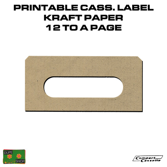 Printable Cassette Labels | Kraft Paper | 12 Up