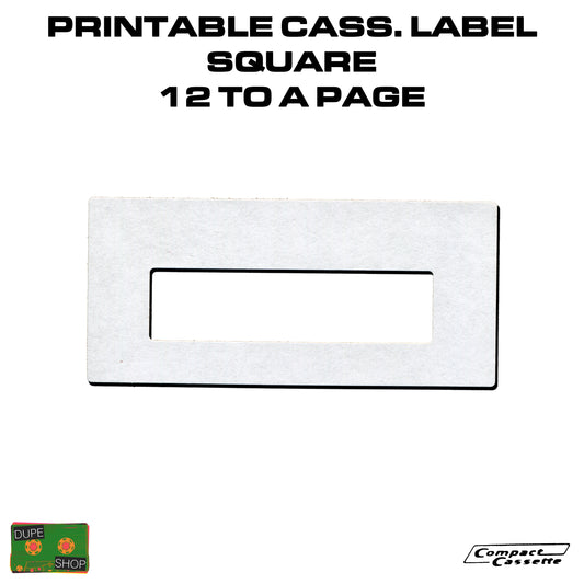 Printable Cassette Labels | Square Corners | Square Window | 12-up