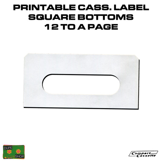 Printable Cassette Labels | Standard Matte White | Square Bottom Corners | 12-Up