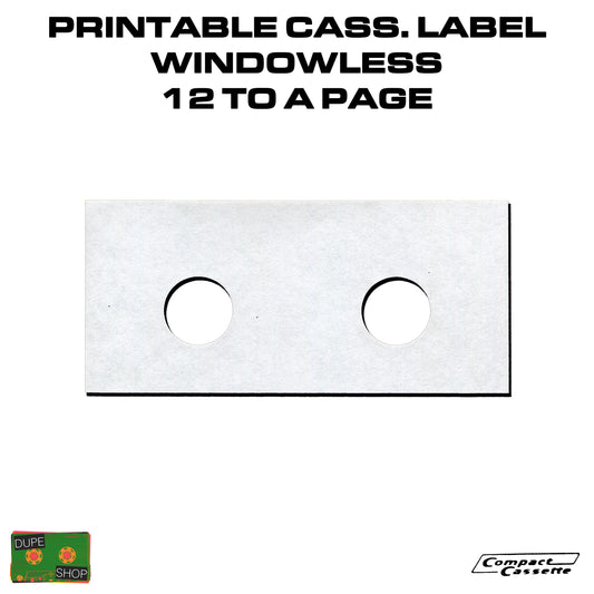 Printable Cassette Labels | Windowless | 12-up