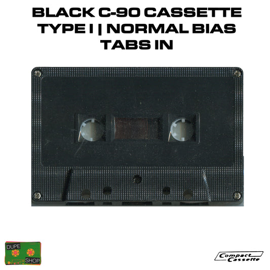 Black C-90 Cassette | Type I | Normal Bias | Tabs In