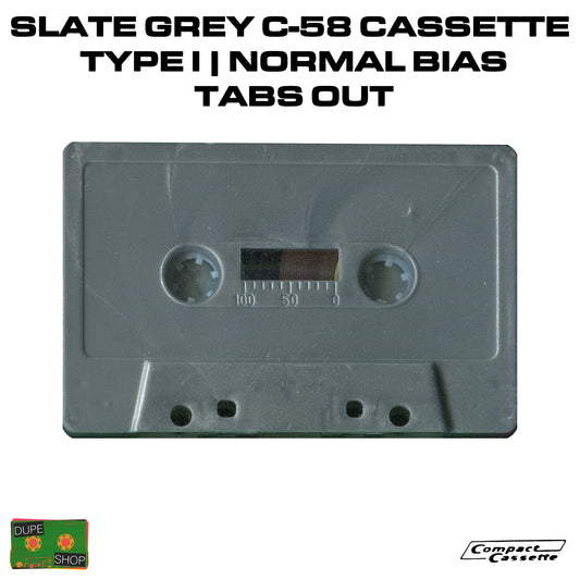 Slate Grey C-58 Cassette | Type I | Normal Bias | Tabs Out