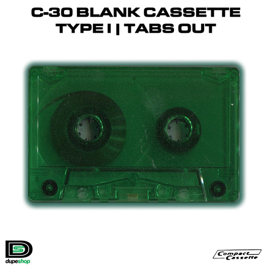 C-30 Cassette | Type I | Normal Bias | Tabs Out | Transparent Green